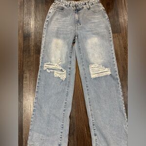 SHEIN Light Blue Distressed Wide Leg Jeans